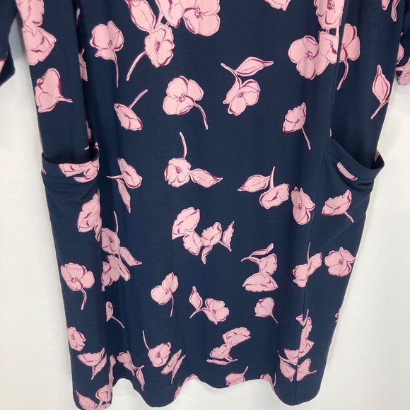 J Jill floral navy pink knit midi dress wearever collection L - Picture 2 of 8